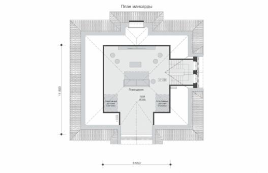 Двухэтажный дом с мансардой, просторной гостиной и балконом